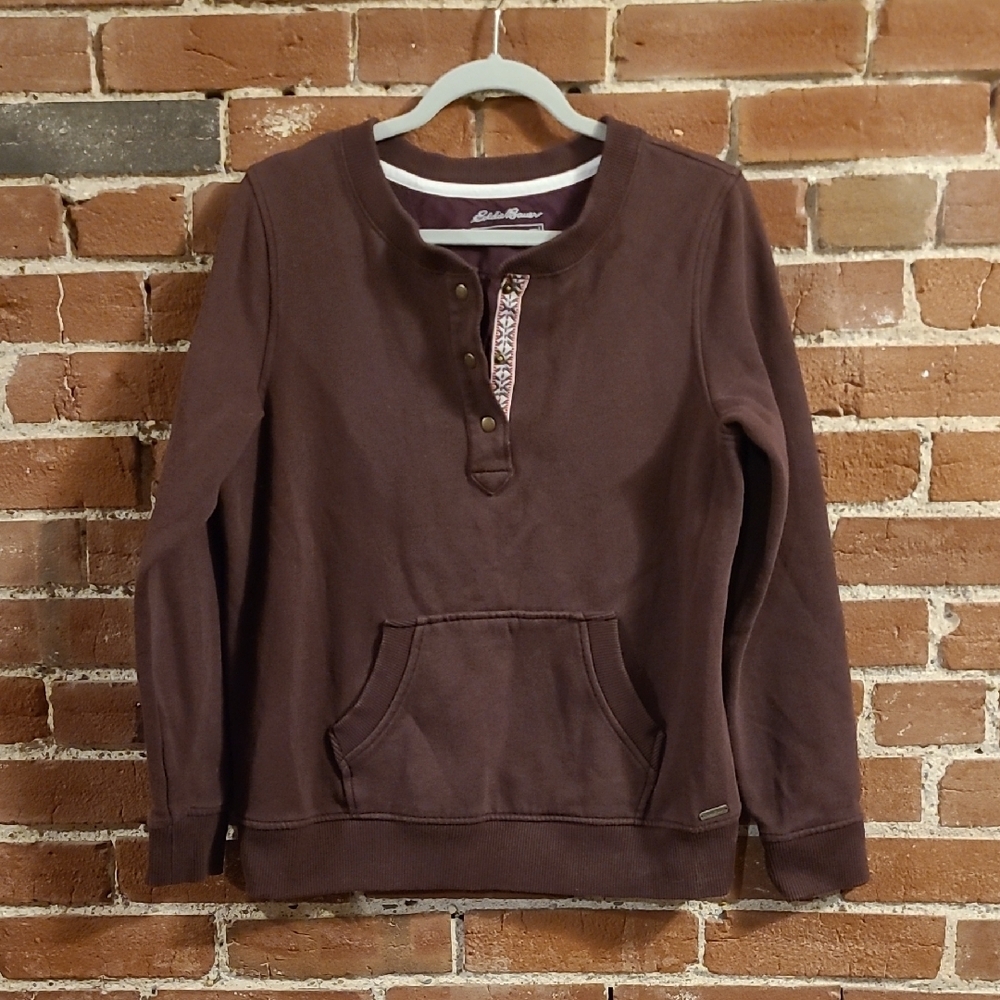 Eddie Bauer Chocolate Brown Henley Pullover Hoodie